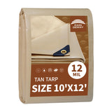 RAINDEWAY 10x12 Feet Heavy Duty Tarp,12 Mil Tan Waterproof Poly Tarp Cover,UV Resistant,Weatherproof,Durable,Multipurpose Tarps
