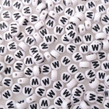 200+ Pieces 4x7mm Single W Letter Beads for Jewelry Making, White Round Acrylic Bulk Alphabet (Black on White)