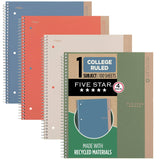 Five Star Spiral Notebooks + Study App, Recycled Cover, 4 Pack, 1 Subject, College Ruled Paper, 81/2 x 11, 100 Sheets per N