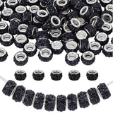PONABEADIY 1 Box 80pcs Black European Large Hole Beads Rondelle Glitter Rhinestones Polymer Clay Sparkle Rhinestone Plated Space