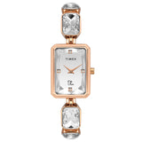 Timex Fria Analog Watch For Women With Silver Rectangle Dial & Rose Gold Brass Bracelet Band Water Resistant Women'S Wrist Watch