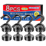 Niuknow 8 Pack Black Magnetic Hooks, 25 LB Neodymium Magnetic Hooks for Cruise Cabins, Strong Rare Earth Magnets with Hooks for