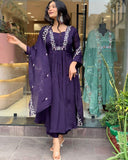 Anni Designer Women'S Rayon Blend A-Line Printed Kurta With Pant & Dupatta (Vanisri Begani_Xxl_Begani_Xx-Large),Begani,2XL,,,