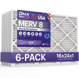 BNX TruFilter 16x24x1 Air Filter MERV 8 (6-Pack) - MADE IN USA - Dust & Pet Defense Pleated Air Conditioner HVAC AC Furnace Filt