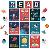 Outus 23 Pcs Space Bulletin Board Decorations Set Reading Classroom Decorations Educational Outer Space Bulletin Board Posters f