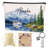 SEAOYOZO Alaska Cruise Makeup Bags Gifts for Women, Alaska Travel Essentials Cosmetic Bag with Keychain and Bracelet, Travel Toi