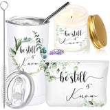 Sieral 3 Pcs Christian Gifts for Women Faith Bible Verse Tumbler Religious Prayer Candle Inspirational Cosmetic Bag for VBS Sund