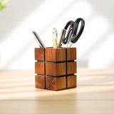 Hashcart Woode Pen & Pencil Holder For Desk Pen Stand/Jar, Makeup, Toothbrush Organizer Office/Home Table Decor (3x3 inch)
