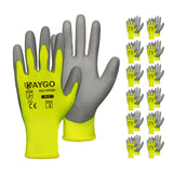 Safety Work Gloves for Men and Women PU Coated, 12 Pairs Seamless Knit Glove with Thin Polyurethane Coated Smooth Grip on Palm&F