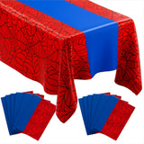 Remagr 12 Pcs 54 x 108 Inch Spider Birthday Party Tablecloth Plastic Disposable Hero Table Cover Large Red and Blue Plastic Rect
