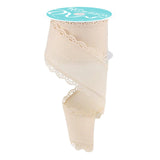 RG Ribbon 2.5 Scalloped Lace Edge Wired Ribbon on Canvas 10 Yards (30' Feet) - Cream