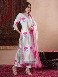 Anni Designer Women'S Rayon Blend Straight Printed Kurta With Pant & Dupatta (Ziggi White-Vks01_Xl_White_X-Large),White,XL,,,