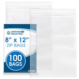 Spartan Industrial - 8X 12(100 Count) 2 Mil Clear Reclosable Zip Plastic Poly Bags with Resealable Lock Seal Zipper