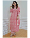 Anni Designer Women'S Cotton Blend Block Printed Straight Kurta With Pant & Dupatta (Nihira Pink_M_Pink_Medium),Pink,M,Cotton Blend,Regular,