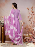 Stylum Women'S Bandhej Printed Rayon Flared Kurta Pant Dupatta Set (Kpdpurplealia42_Purple, Xl)