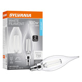 Sylvania B10 Clear LED White Filament Bulb, 7W, Dimmable, 750 LMS, Candelabra Base, 5000K, Daylight - 2 Pack (42261)