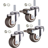 1 Inch Stem Casters, Mini Universal Wheels M6x15mm Thread, Low-Profile Casters 96 Pounds Load Capacity, 4 Pieces, with 2 Brakes