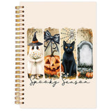 FDHSPAAM Halloween Spooky Season Spiral Journal Notebook 5.5x8.3in, Vintage Halloween Witchy Ghost Black Cat Journal for Woman,