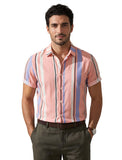 FUNKY RICH Men Premium Stylish Branded Printed Floral Print Stretchable Fabric Cut Away Collar Casual Shirt, PINK, L
