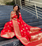 Flosive Womens Kanjivaram Silk Saree With Handloom Weaving Work With Blouse (Red R)