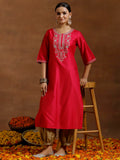 Libas Women'S Silk Floral Straight Kurta (G2732_Pink_L)