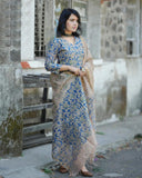 Anni Designer Women'S Cotton Blend Straight Printed Kurta With Pant & Dupatta (Moringa Blue-Nw_3Xl_Blue_Xxx-Large),Blue,3XL,,,