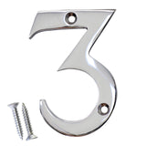 RCH Hardware 2273CP075 | Solid Brass 3 Tall House Number 3, Polished Chrome Shiny Silver Matching Screws Included