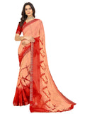 rangita Women Peach Abstract Printed Georgette Saree With Blouse Piece