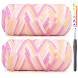 2 Pack Tshirt Yarn for Crocheting,Rainbow T Shirt Chunky Elastic Fabric Thick T-Shirt Crochet Yarn for Beginners Crocheting Hand
