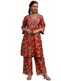 Libas Women's Silk Blend Co ord Set (35902_Red