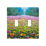 Moslion Flower Oil Painting Double Toggle Wall Plate Violet Blooming Floral Road Field Sunflower 2-Gang Light Plug Protector Dev