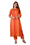 Gosriki Women'S Cotton Blend Straight Printed Kurta With Pant (Nena-Orange_Xxl-Go Orange_Xx-Large),Orange,2,B09S3C1SW3