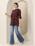 Libas Women'S Silk Blend Floral Straight Tunics (98190_Maroon_Xl)