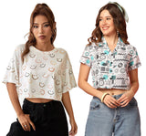 Toplot Women'S Casual Printed Crop Top With Short Sleeve Pack Of 2 (Combo-5135-Rou-Sml-Xl),Round-Smile,,B0CCXYYQGT