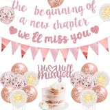 Farewell Party Decorations The Beginning of A New Chapter Going Away We Will Miss You Theme Balloons Banner, Rose Gold Retiremen