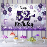 LASKYER Happy 52nd Birthday Decorations,52nd Purple Balloon Large Birthday Banner Backdrop Sign,52 Years Old Bday Party Supplies