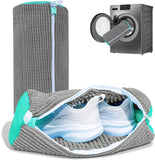 Shoe Laundry Bag With Zipper Closure, Grey Mesh Protective Wash Bag For Sneakers And Trainers, Machine Washable, 30X15X45 Cm