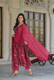 Gosriki Women'S Rayon Blend Straight Printed Kurta With Pant & Dupatta (Shoko Red-Gs_S_Red_Small),Red,,B0CQPH486K