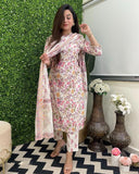 Anni Designer Women'S Rayon Blend Straight Printed Kurta With Pant & Dupatta (Fuldani Pink_Xxl_Pink_Xx-Large),Pink,2XL,Rayon Blend,Regular,