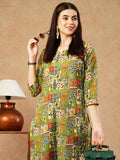 Anni Designer Women'S Cotton Blend Straight Printed Kurta With Pant (Ing 10 Green-Nw_S_Green_Small),Green,S,,,
