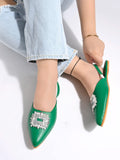 Shoetopia Embellished Front Studded Buckle Green Mules For Women & Girls /Uk3,Green,3,B0BZPTRN5W