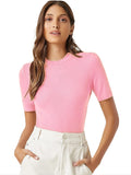 Anni Designer Women'S Cotton Belnd Lycra Ribbed Solid Half Sleeve Round Neck Top (Ntpr-Baby Pink_L_Baby Pink_Large),Pink,L