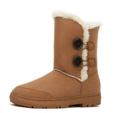 CLPPLI Womens Twin Button Fully Fur Lined Waterproof Winter Snow Boots-Chestnut-10