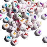 Yiizzxin 200pcs Colorful Acrylic Letter X Beads,4x7mm Round Flat Multicolor Letter X Beads,White Background Mixed Color Alphabet
