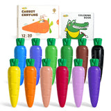 JUPITEARTH 12 Colors Crayons for Toddlers 1-3, Non Toxic Beeswax Carrot-Shaped Toddler Crayons with 30-Page Coloring Book and 12