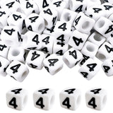MIIIM 200 Pcs Serif Number 4 Beads for Bracelets, 6x6mm Large Hole Square Number Beads 4 for Knitting, Crochet, Phone Digits, Ke