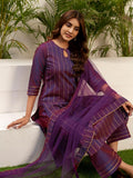 Sanisa Women'S Silk Blend Foil Printed Gota Lace Dual Tone Straigth Kurta With Pant And Dupatta Set| Ethnic Set | Suit Set | Kurta Set(103Kbd1127N-S_Deep Purple)