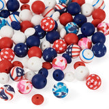 Beadthoven 90pcs Independence Day Silicone Beads for Pens, 15mm Round Patriotic 4th of July Silicone Focal Beads Red Blue White