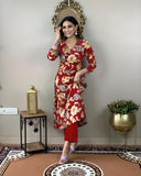 Gosriki Women'S Cotton Blend Straight Printed Kurta With Pant (Dhun Red-Gs_Xxl_Red_Xx-Large),Red,2,B0D9YKY9VZ