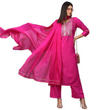 Gosriki Women'S Cotton Blend Straight Embroidered Kurta With Pant & Dupatta (Mahuni Pink_Xxl-Go_Pink_Xx-Large),Pink,2,B0B7X1WHX6